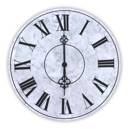 3d rendering of face of clock showing six hours.
