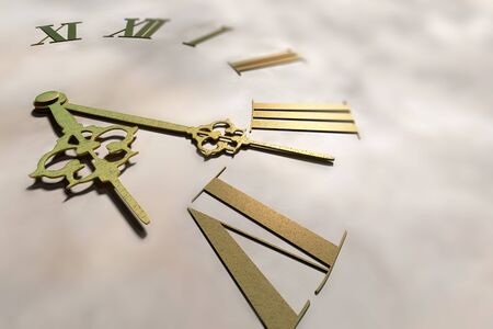 3d rendering of a golden face of a clock in the moody sky