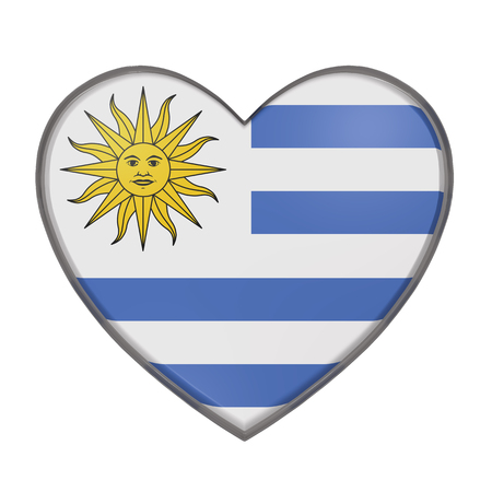 3d rendering of an Uruguay flag on a heart. White backgroundの写真素材