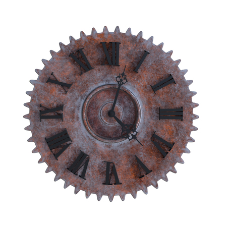 3d rendering of clock face rusty stained clockwork cog shaped