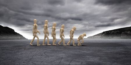 3d rendering of some several mannequin, concept back to prehistoryの写真素材