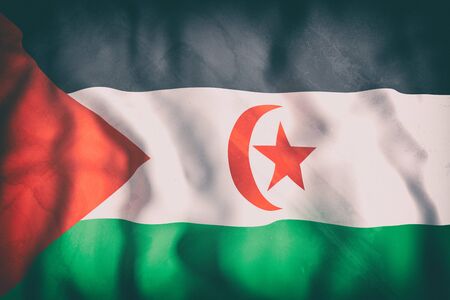 3d rendering of an old Sahrawi Arab Democratic Republic flag wavingの写真素材