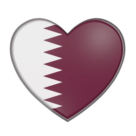 3d rendering of a Qatar flag on a heart. White backgroundの写真素材