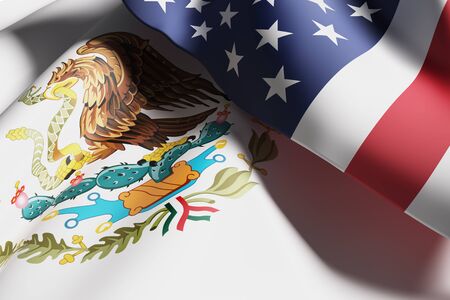 3d rendering of an United States of America and Mexico flag wavingの写真素材