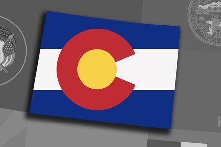 Illustration of the State of Colorado silhouette map and flag. Its a JPG image.の写真素材