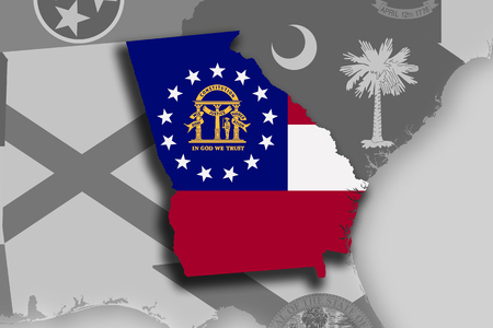 Illustration of the State of Georgia silhouette map and flag. Its a JPG image.の写真素材