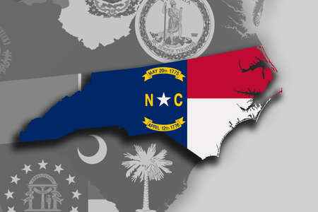 Illustration of the State of North Carolina silhouette map and flag. Its a JPG image.の写真素材