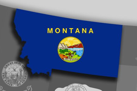 Illustration of the State of Montana silhouette map and flag. Its a JPG image.の写真素材