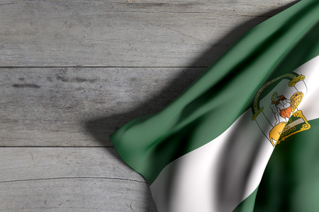 3d rendering of an Andalucia flag on wooden surfaceの写真素材