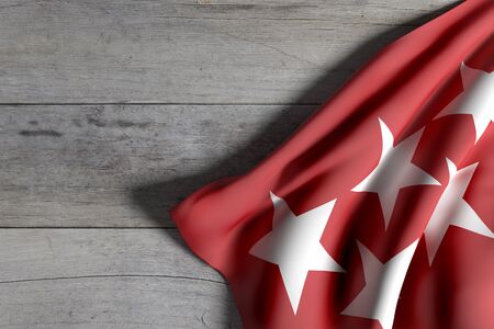 3d rendering of a Madrid Community flag on wooden surfaceの写真素材