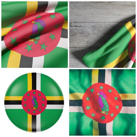 Composition of four 3d rendering of Dominica flags wavingの写真素材