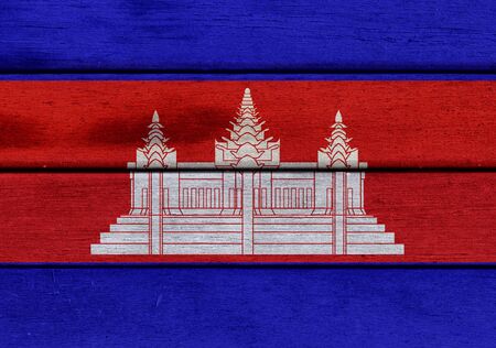 Illustration of Cambodia flag over a wood surfaceの写真素材