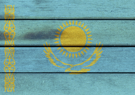 Illustration of Kazakhstan flag over a wood surfaceの写真素材