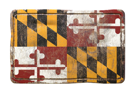 3d rendering of an Maryland State flag over a rusty metallic plate. Isolated on white background.の写真素材