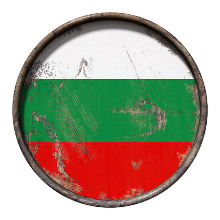 3d rendering of a Bulgaria flag over a rusty metallic plate. Isolated on white background.の写真素材