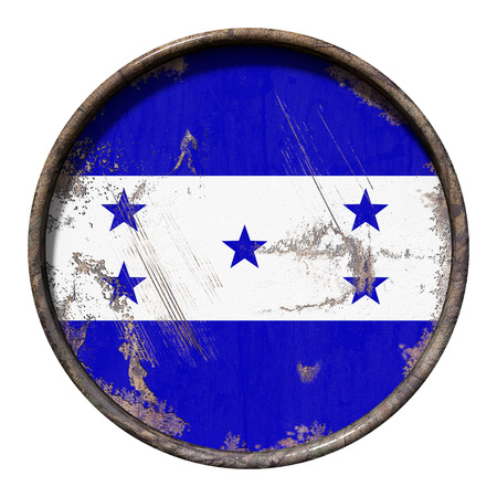 3d rendering of a Honduras flag over a rusty metallic plate. Isolated on white background.の写真素材