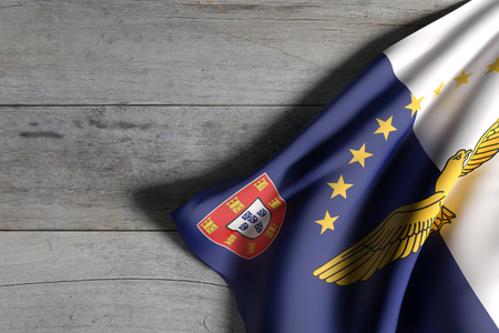 3d rendering of Azores flag over a wooden surfaceの写真素材