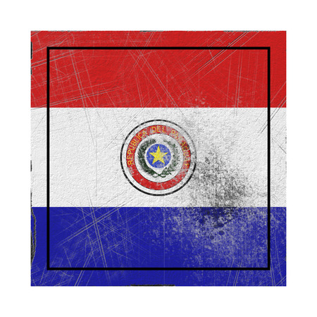 3d rendering of an old Republic of Paraguay flag in a concrete squareの写真素材