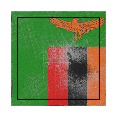 3d rendering of an old Zambia flag in a concrete squareの写真素材
