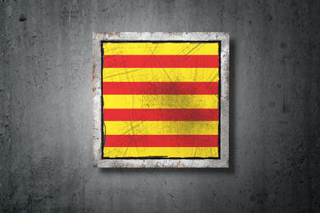 3d rendering of a Catalonia spanish community flag in a concrete wallの写真素材