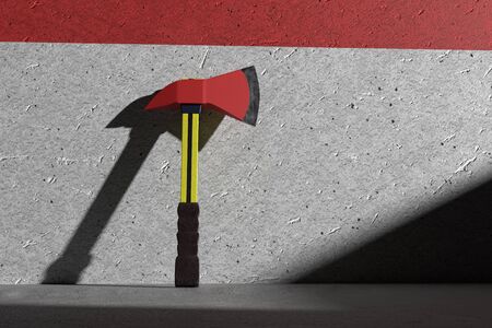 3d rendering of an axe firefighter on an empty garage