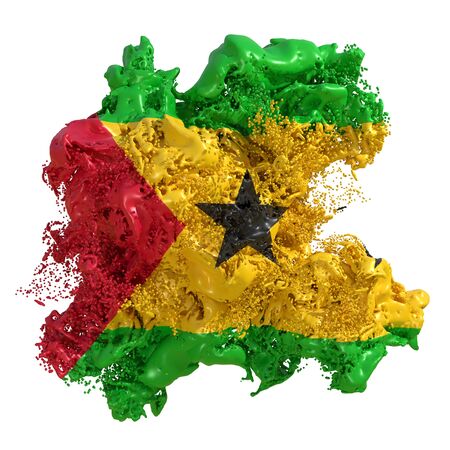 3d rendering of a Sao Tome and Principe country flag in a liquid fluid. Isolated on white backgroundの写真素材