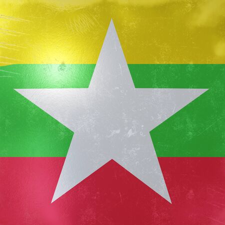 3d rendering of a rusty and old Myanmar flag on a metallic surface.の写真素材
