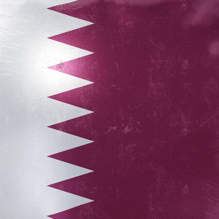 3d rendering of a rusty and old Qatar flag on a metallic surface.