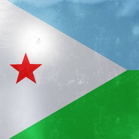 3d rendering of a rusty and old Djibouti flag on a metallic surface. の写真素材