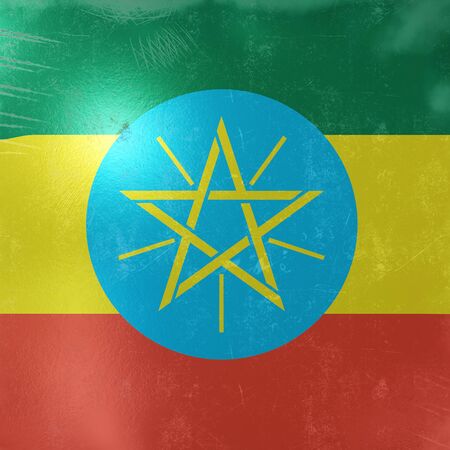 3d rendering of a rusty and old Ethiopia flag on a metallic surface. の写真素材