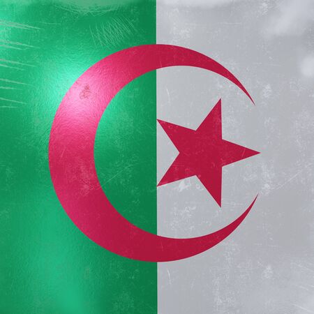 3d rendering of a rusty and old Algeria flag on a metallic surface.の写真素材