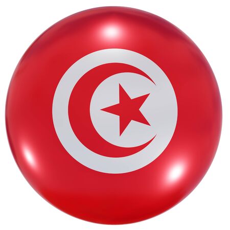 3d rendering of a Tunisia national flag on a circle icon isolated on white backgroundの写真素材