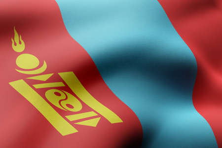 3d rendering of a detail of a silked Mongolia flag