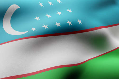 3d rendering of a detail of a silked Uzbekistan flagの写真素材