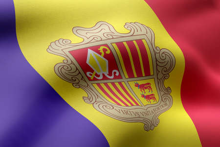 3d rendering of a detail of a silked Andorra flagの写真素材