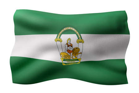 3d rendering of a silked Andalucia Spanish Community flag on a white backgroundの写真素材