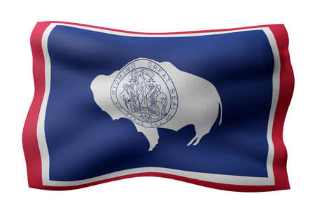 3d rendering of a detailed and textured Wyoming USA State flag on white background.