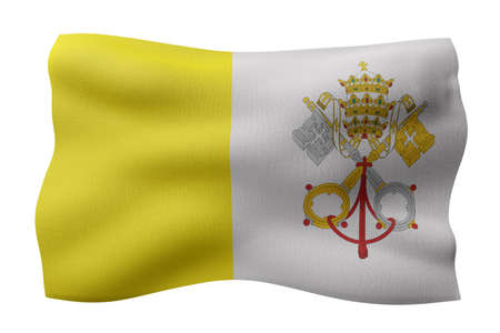 3d rendering of a detail of a silked Vatican flag on a white backgroundの写真素材