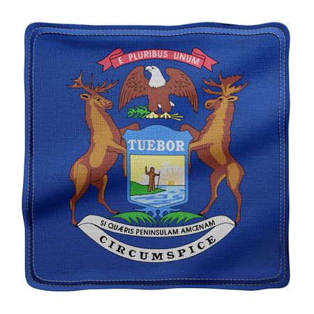 3d rendering of a detailed and textured Michigan USA State flag on white backgroundの写真素材