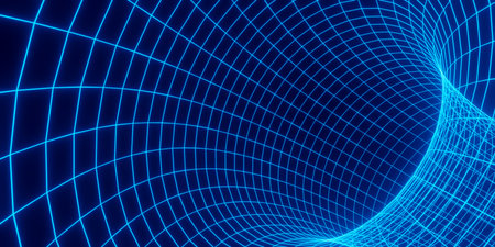 Abstract colorful background in bright neon blue color. Geometric shapes Modern colorful wallpaper. 3d rendering.の写真素材