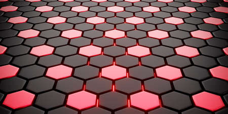3d rendering of abstract background with black and red hexagons. Abstract and futuristic background.の写真素材