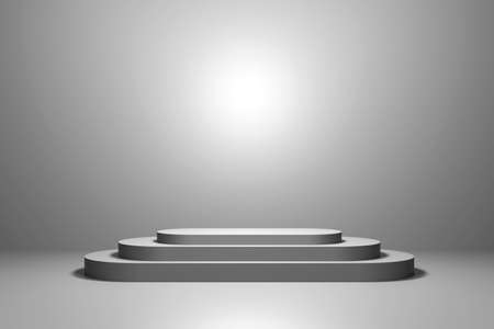 3d rendering of an empty podium on gray backgroundの写真素材