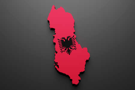 3d rendering of an Albania map shape with flag. Black background.の写真素材