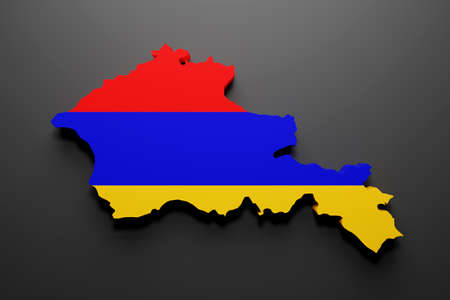 3d rendering of an Armenia map shape with flag. Black background.の写真素材