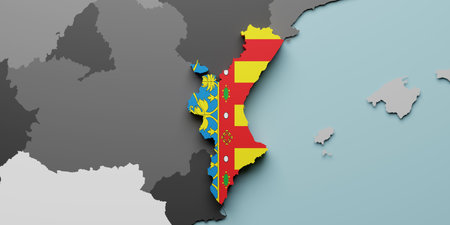 3d rendering of a Valencia Spanish Community flag and mapの写真素材