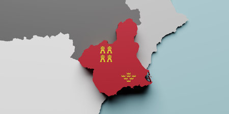 3d rendering of a Murcia Spanish Community flag and mapの写真素材
