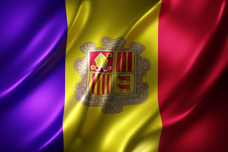 3d rendering of a detail of a silked Andorra flagの写真素材