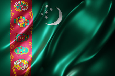3d rendering of a detail of a silked Turkmenistan flagの写真素材