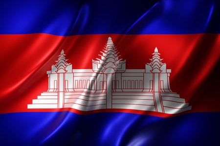 3d rendering of a silked Cambodia flagの写真素材