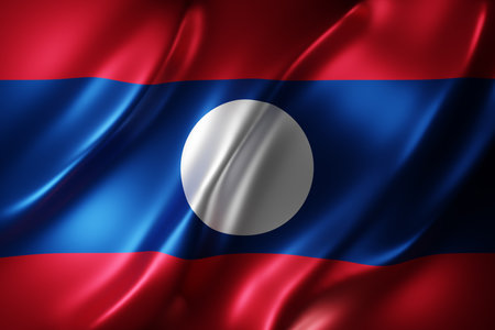 3d rendering of a silked Laos flagの写真素材